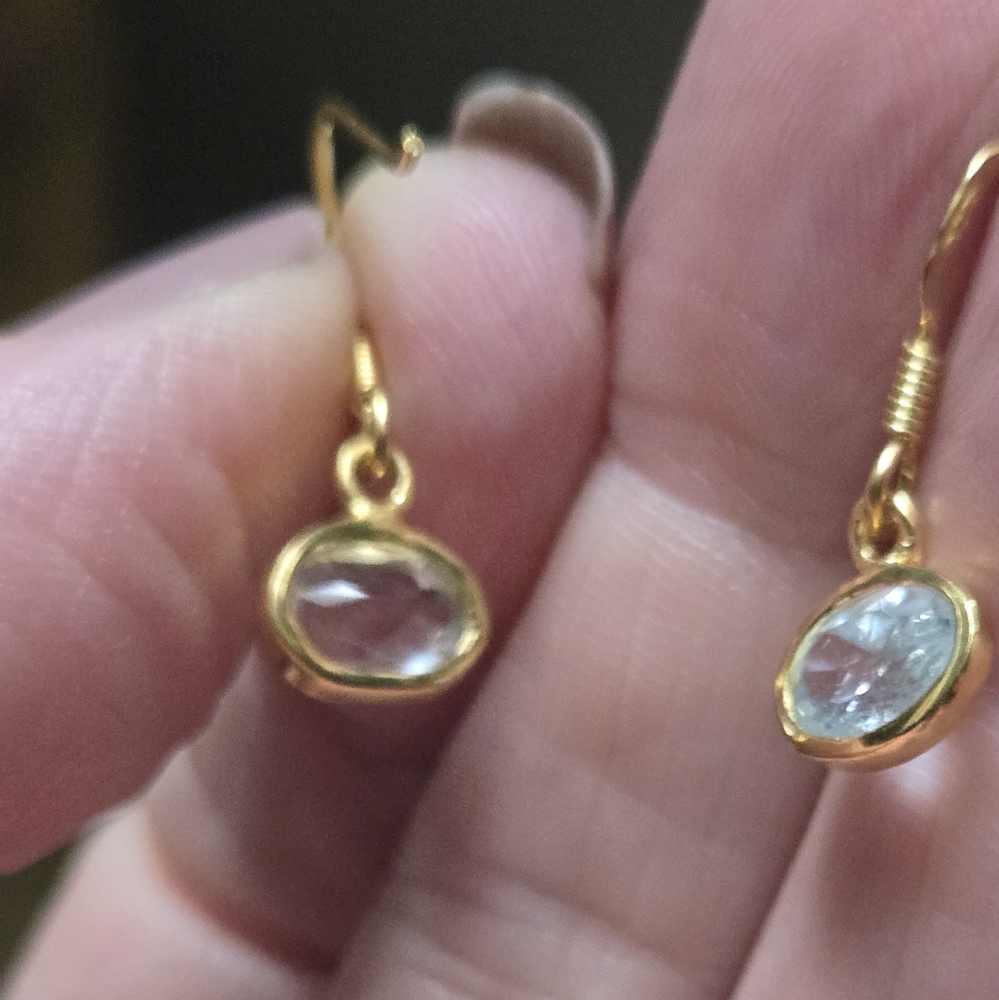 Blue Topaz Cushion Cut Natural Gemstone Sterling & Gold Earrings 2k - Picture 6 of 6